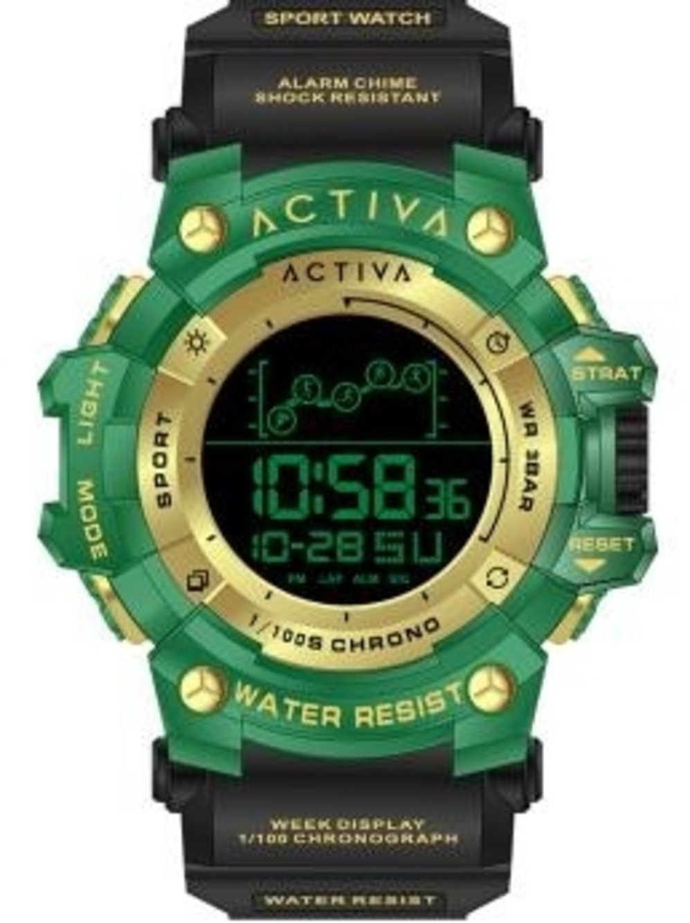 Activa Green and Gold Digital Sport Smartwatch